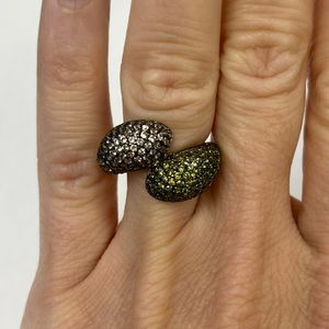 Suzy Levian Sterling Silver Green & Brown CZ Pave Ring NWT